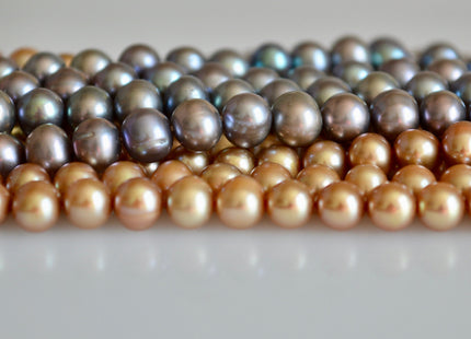6-6.5 mm Potato Shape Light Peacock & Champagne Color Freshwater Pearl Beads #866