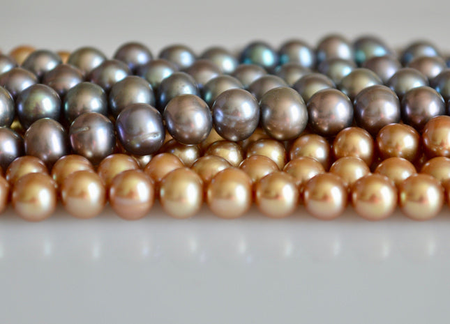 6-6.5 mm Potato Shape Light Peacock & Champagne Color Freshwater Pearl Beads #866