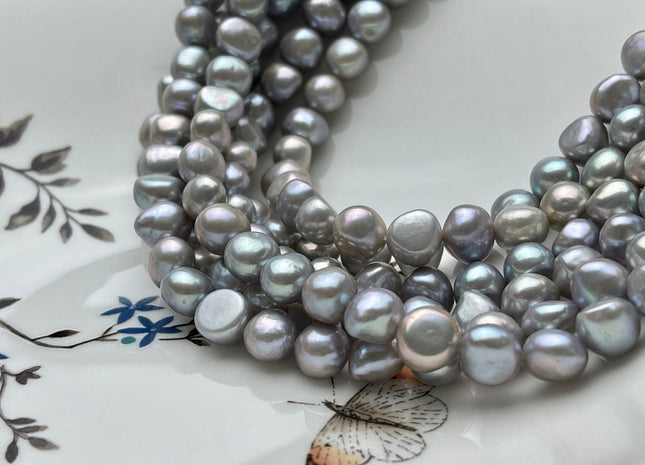 9-10 mm AAA High Luster Gray Color Potato Nugget Freshwater Pearl Beads Genuine Gray Color Cultured Freshwater Pearl Nuggets #1225