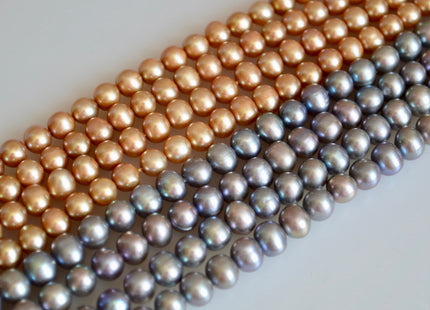 6-6.5 mm Potato Shape Light Peacock & Champagne Color Freshwater Pearl Beads #866