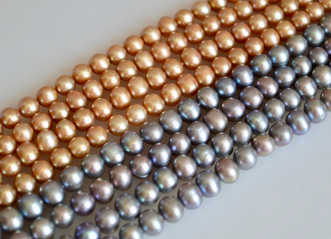 6-6.5 mm Potato Shape Light Peacock & Champagne Color Freshwater Pearl Beads #866