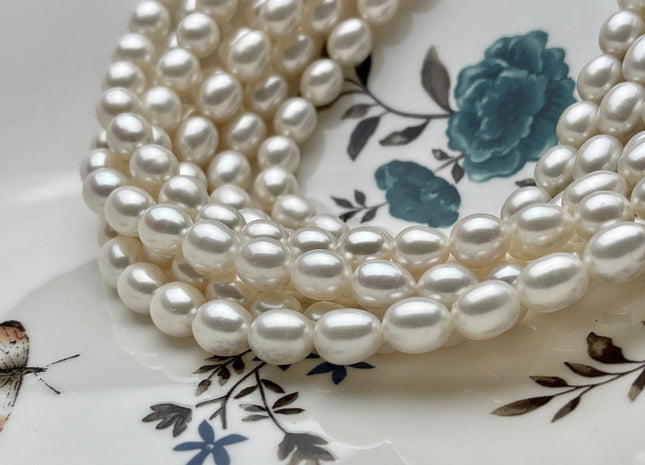 8x10 mm AAA Natural White Rice Shape Freshwater Pearl Beads Genuine Freshwater Rice/Oval Pearls High Quality Pearl Beads #P1840