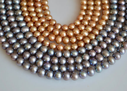 6-6.5 mm Potato Shape Light Peacock & Champagne Color Freshwater Pearl Beads #866
