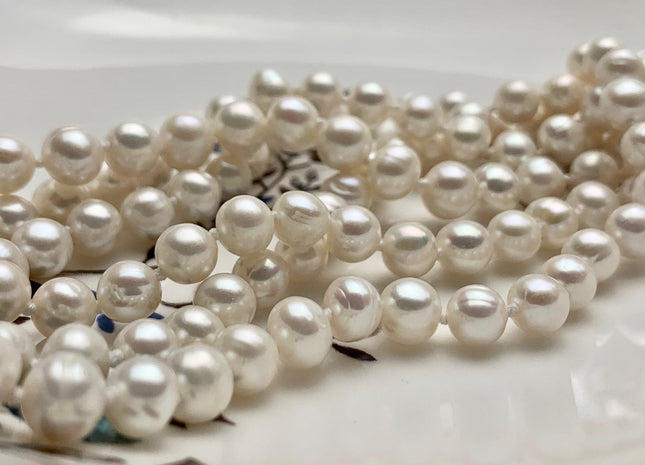 40 Inches Hand Knotted 7 mm Potato Natural White/Light Pink/Blush Pink/Mauve Pink Color Freshwater Pearl Long Necklace #P1093
