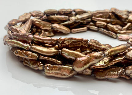 7-8x15-25 mm AAA Dark Brown Copper Color Biwa Stick Freshwater Pearl Beads Genuine Rare High Luster Golden Brown Biwa Stick Pearls #P1236