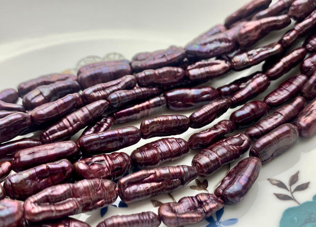 7x18-20 mm Dark Mulberry Color Biwa Stick Freshwater Pearls Genuine Dark Purple Cranberry Biwa Stick Pearls #P1246