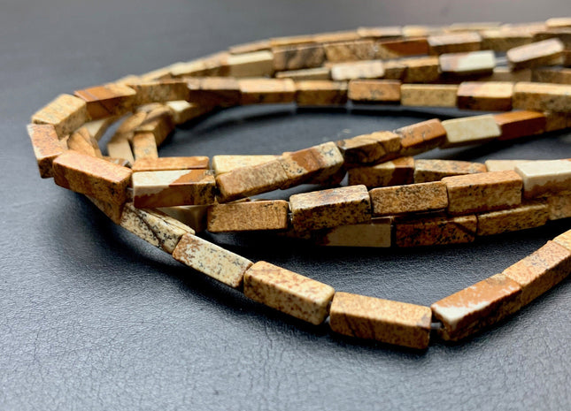 4-5x13 mm Cuboid Tube Shape Natural Picture Jasper Gemstone Beads Genuine Multi Brown Picture Jasper Gemstone Beads 15.5 Inches Strand #2979