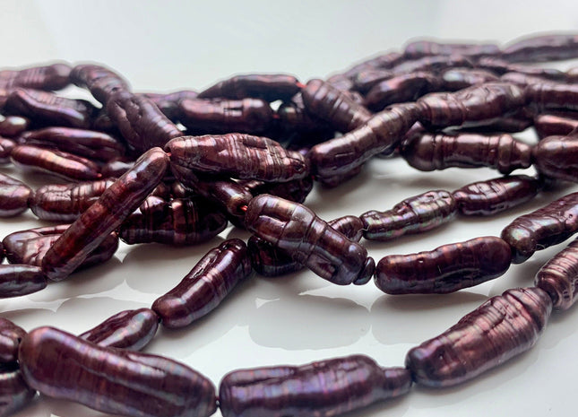 7x18-20 mm Dark Mulberry Color Biwa Stick Freshwater Pearls Genuine Dark Purple Cranberry Biwa Stick Pearls #P1246