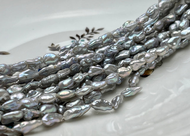5-6x8-15 mm AAA Gray Color Keshi Nugget Freshwater Pearl Beads Very Rare Genuine Freshwater High Luster Tiny Keshi Rice Nugget Pearls #P1888