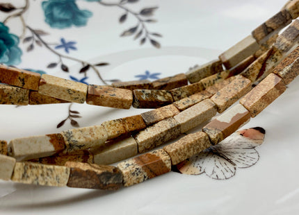 4-5x13 mm Cuboid Tube Shape Natural Picture Jasper Gemstone Beads Genuine Multi Brown Picture Jasper Gemstone Beads 15.5 Inches Strand #2979