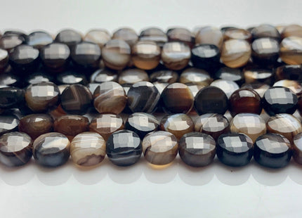 6 mm Micro Faceted Diamond Cut Brown And White Color Flat Coin Disc Shape Botswana Agate Gemstone Beads Genuine Agate 15 Inches Strand #2819
