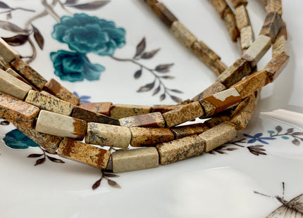 4-5x13 mm Cuboid Tube Shape Natural Picture Jasper Gemstone Beads Genuine Multi Brown Picture Jasper Gemstone Beads 15.5 Inches Strand #2979