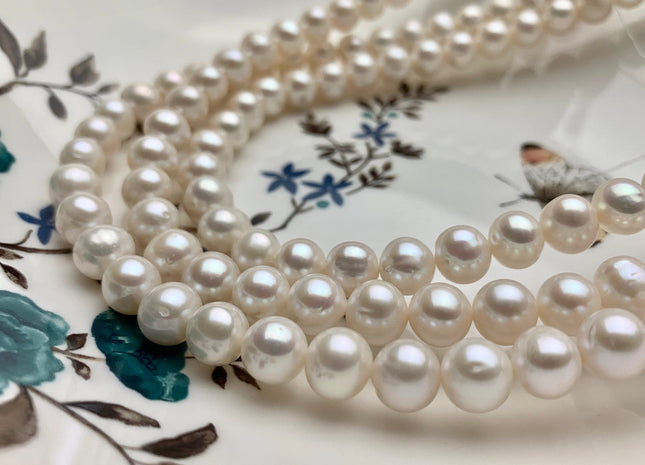 8-9 mm AA Natural White Off Round Freshwater Pearl Beads Genuine High Luster White Cultured Freshwater Pearls 45-54 Pieces #P1175