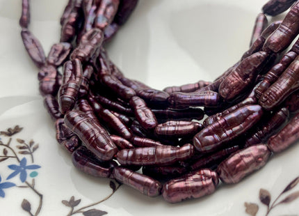 7x18-20 mm Dark Mulberry Color Biwa Stick Freshwater Pearls Genuine Dark Purple Cranberry Biwa Stick Pearls #P1246