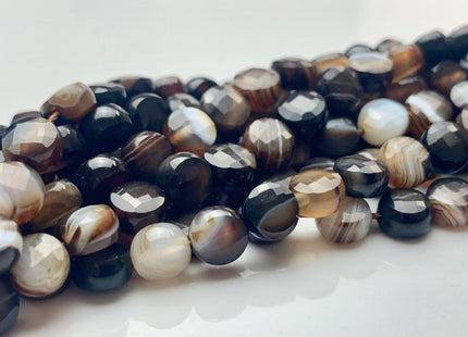 6 mm Micro Faceted Diamond Cut Brown And White Color Flat Coin Disc Shape Botswana Agate Gemstone Beads Genuine Agate 15 Inches Strand #2819