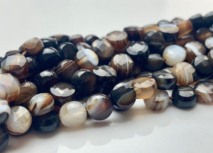 6 mm Micro Faceted Diamond Cut Brown And White Color Flat Coin Disc Shape Botswana Agate Gemstone Beads Genuine Agate 15 Inches Strand #2819