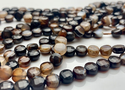 6 mm Micro Faceted Diamond Cut Brown And White Color Flat Coin Disc Shape Botswana Agate Gemstone Beads Genuine Agate 15 Inches Strand #2819