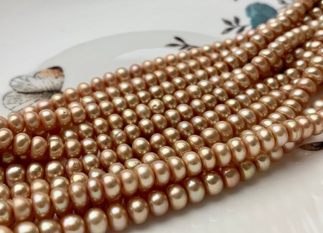 5 mm Beige Gold Champagne Button Freshwater Pearl Beads Genuine Cultured Freshwater Roundelle Button Spacer Pearl Beads #510