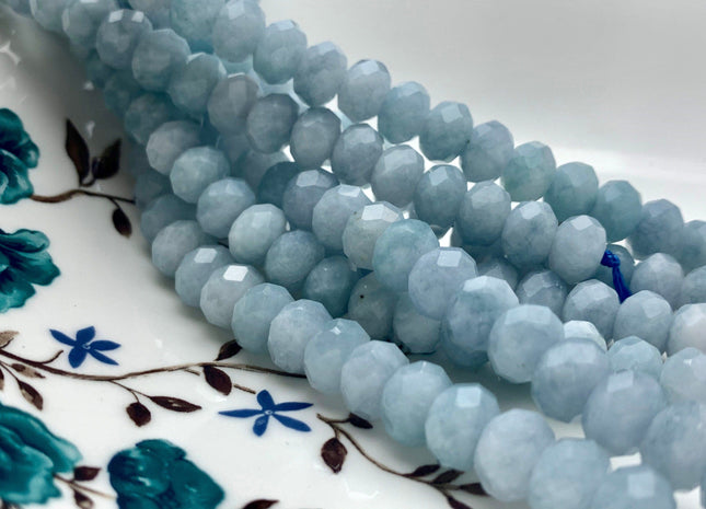 7x10 mm AAA Half Strand Natural Color Faceted Rondelle Aquamarine Gemstone Beads Natural Blue Micro Faceted Aquamarine Beads 8 Inches # 2814