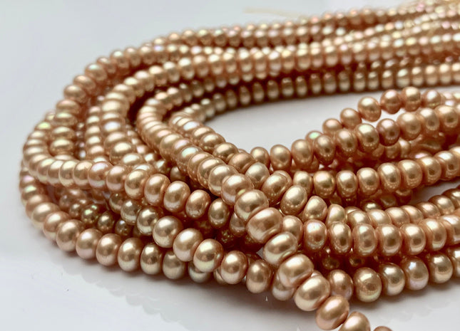 5 mm Beige Gold Champagne Button Freshwater Pearl Beads Genuine Cultured Freshwater Roundelle Button Spacer Pearl Beads #510