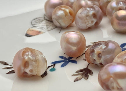OnePiece 10-11x12-15mm Hand Carved Skull Freshwater Pearl Beads Genuine Natural Pink Back Half Drilled Pearl For DIY Ring And Pendant #P1500