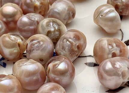 OnePiece 10-11x12-15mm Hand Carved Skull Freshwater Pearl Beads Genuine Natural Pink Back Half Drilled Pearl For DIY Ring And Pendant #P1500