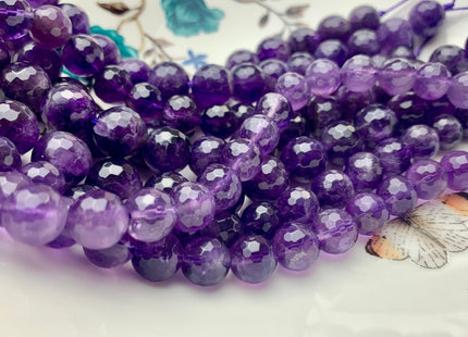 8mm 10mm 12mm Faceted Round Half Strand Amethyst Beads February Birthstone Natural Genuine Natural Amethyst Beads 8 Inches Strand #3526