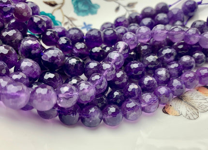8mm 10mm 12mm Faceted Round Half Strand Amethyst Beads February Birthstone Natural Genuine Natural Amethyst Beads 8 Inches Strand #3526