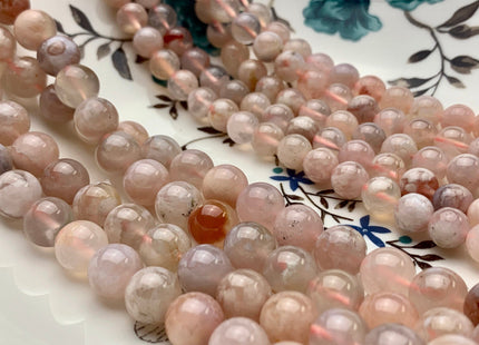 6mm 8 mm 10 mm Smooth Round Natural Sakura Cherry Blossom Agate Gemstone Beads Natural Translucent Pink Color Agate 15.5 Inches Strand #2716