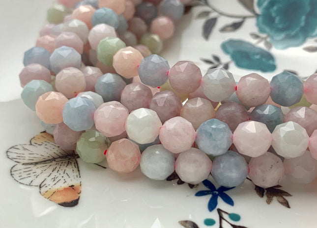 8 mm AAA Natural Faceted Star Cut Morganite Gemstone Bead Genuine Faceted Morganite Aquamarine Gemstone Loose Bead 8 Inches Strand #3085