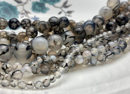 4mm 6mm 8mm 10mm 12mm Round Smooth Dragon Vein Gemstone Beads Black & White Agate Beads 15 Inches Strand #3288