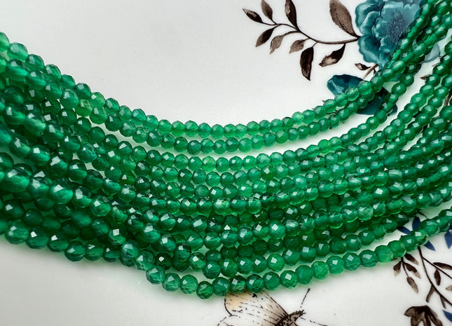 3 mm 4 mm 6 mm AAA Faceted Round Green Onyx Gemstone Beads Top Quality Micro Faceted Green Onyx Gemstone Loose Beads 14.5 Inches #4205