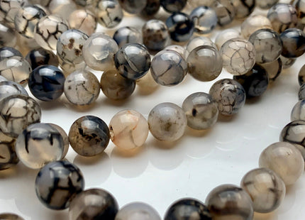 4mm 6mm 8mm 10mm 12mm Round Smooth Dragon Vein Gemstone Beads Black & White Agate Beads 15 Inches Strand #3288