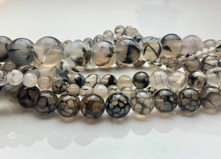 4mm 6mm 8mm 10mm 12mm Round Smooth Dragon Vein Gemstone Beads Black & White Agate Beads 15 Inches Strand #3288