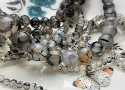 4mm 6mm 8mm 10mm 12mm Round Smooth Dragon Vein Gemstone Beads Black & White Agate Beads 15 Inches Strand #3288