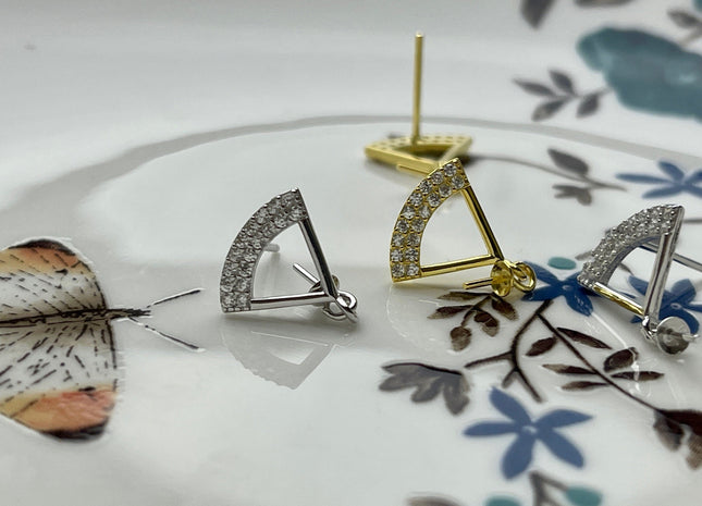 One Pair 925 Sterling Silver/Gold Setting Findings For Half Drilled Pearls Fan Shape Design Sterling Silver Earring Findings #10240