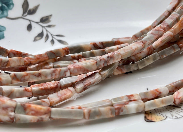 4-5x13 mm Cuboid Tube Shape Pink Pebble Jasper Gemstone Beads Pink Gray White Jasper Gemstones Loose Beads 15.5 Inches Strand #3828
