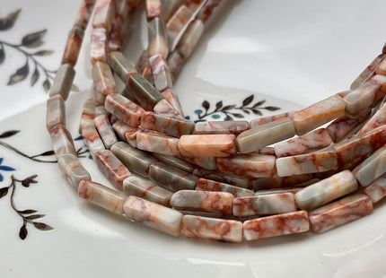 4-5x13 mm Cuboid Tube Shape Pink Pebble Jasper Gemstone Beads Pink Gray White Jasper Gemstones Loose Beads 15.5 Inches Strand #3828
