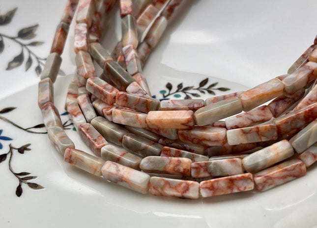 4-5x13 mm Cuboid Tube Shape Pink Pebble Jasper Gemstone Beads Pink Gray White Jasper Gemstones Loose Beads 15.5 Inches Strand #3828