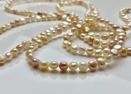 64 inches Genuine Natural White & Pink Round Potato Nugget 7mm Freshwater Pearl Necklace, Bridal Pearl Necklace Long Pearl Necklace #661