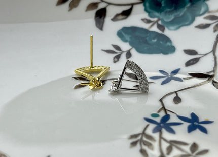 One Pair 925 Sterling Silver/Gold Setting Findings For Half Drilled Pearls Fan Shape Design Sterling Silver Earring Findings #10240