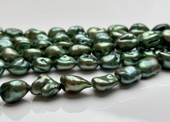 11-13 mm Forest Green Color Keshi Nugget Freshwater Pearl Beads Large Size Dark Forest Green Color Keshi Nugget Pearl Beads #P1927
