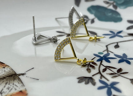 One Pair 925 Sterling Silver/Gold Setting Findings For Half Drilled Pearls Fan Shape Design Sterling Silver Earring Findings #10240
