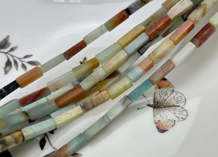 4-5x13 mm Cuboid Tube Shape Flower Amazonite Gemstone Beads Green Orange Amazonite Gemstones Loose Beads 15.5 Inches Strand #3823