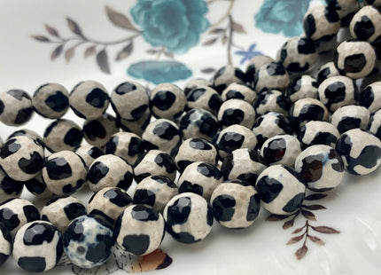 8mm 10mm 12mm AAA DZI Tibetan Agate Faceted Round Multi Black And White Color Football Agate Gemstone Loose Beads 15 Inches Strand #3271