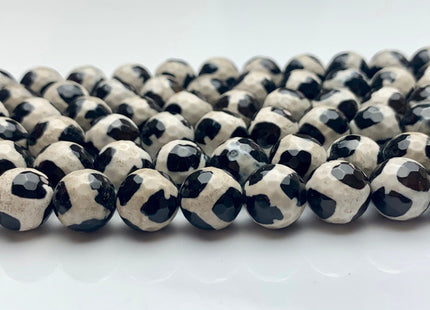 8mm 10mm 12mm AAA DZI Tibetan Agate Faceted Round Multi Black And White Color Football Agate Gemstone Loose Beads 15 Inches Strand #3271