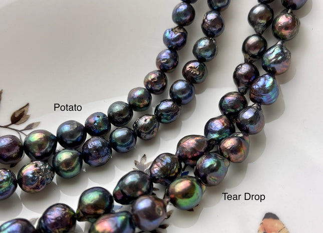 10-11 mm AAA Potato or Teardrop Peacock Baroque Freshwater Cultured Baroque Edison Pearls Rare Peacock Color Freshwater Pearl Beads #P1953