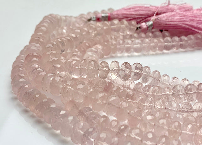 7-11 mm AAA 100% Natural Faceted Rondelle Rose Quartz Gemstone Top Quality Natural Gemmy Pink Color Rose Quartz Beads 8 Inches #2948