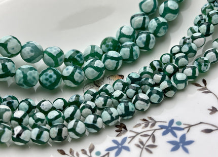 8 mm or 12 mm AAA DZI Tibetan Agate Faceted Round Multi Green And White Color Football Agate Gemstone Loose Beads #4053