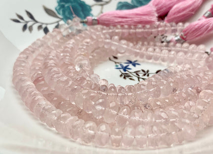 7-11 mm AAA 100% Natural Faceted Rondelle Rose Quartz Gemstone Top Quality Natural Gemmy Pink Color Rose Quartz Beads 8 Inches #2948